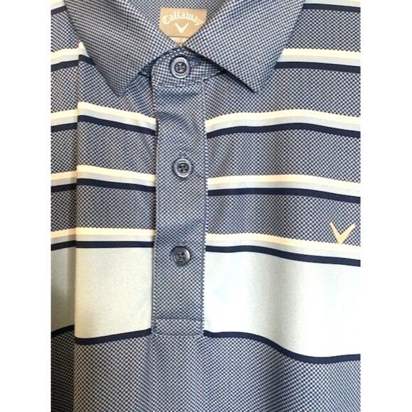 Callaway Mens Opti-Dri XL Polo Shirt Blue Striped Short Sleeve Golf Attire - Picture 3 of 8